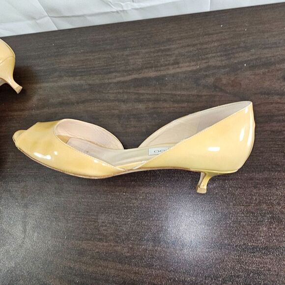 Jimmy Choo Peakaboo Gold Patent Leather Pumps Kitten Heels Womens Size 38 Work - Picture 4 of 12